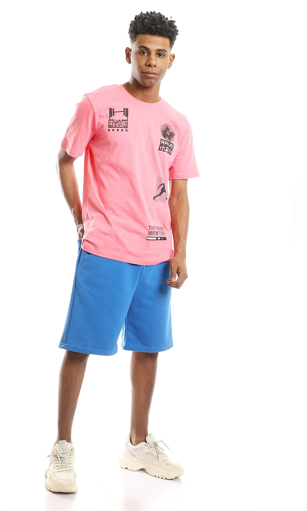 97419 Multi-Printings Round Slip On Dark Pink T-Shirt